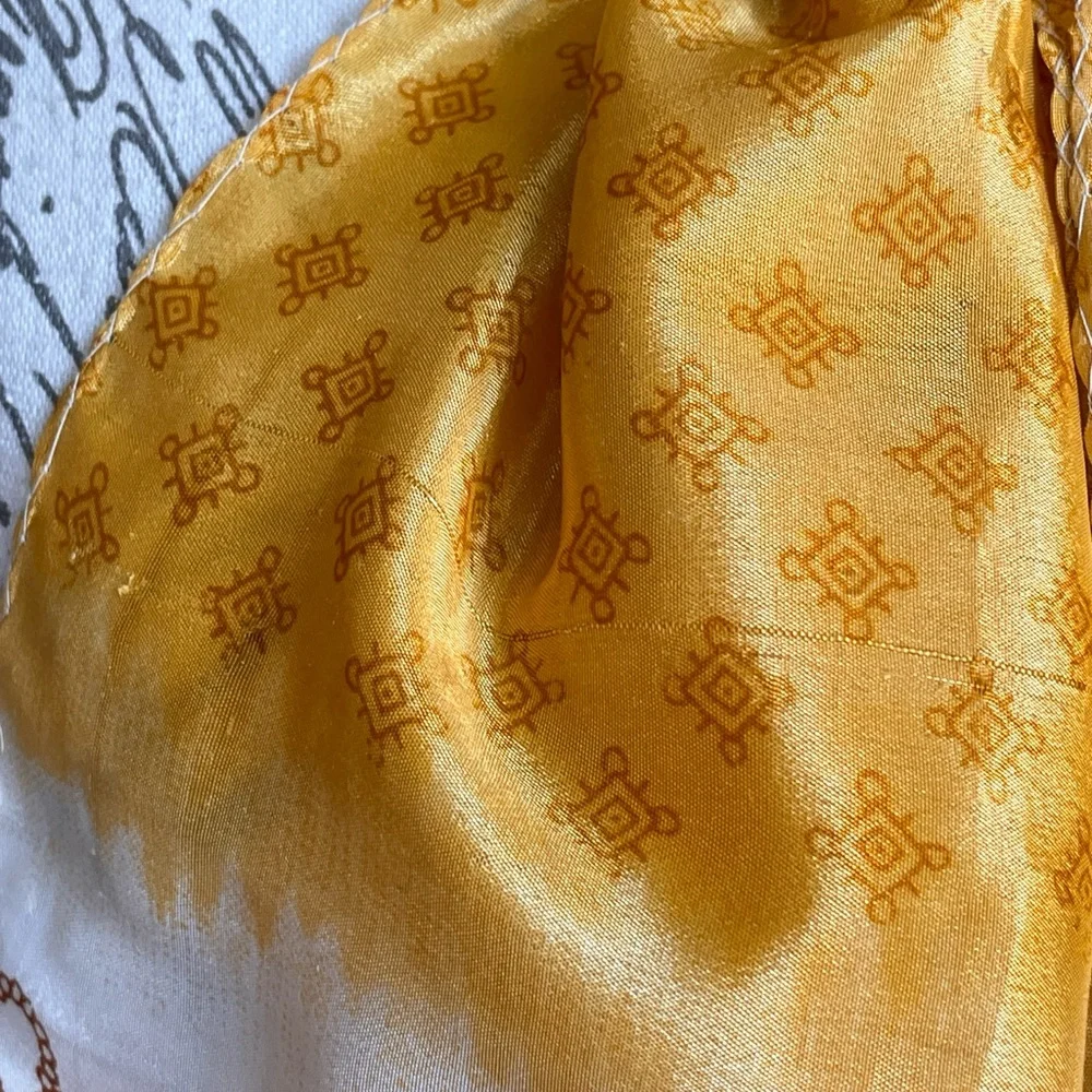 Vintage Yellow Patterned Silk Scarf Organic Scroll